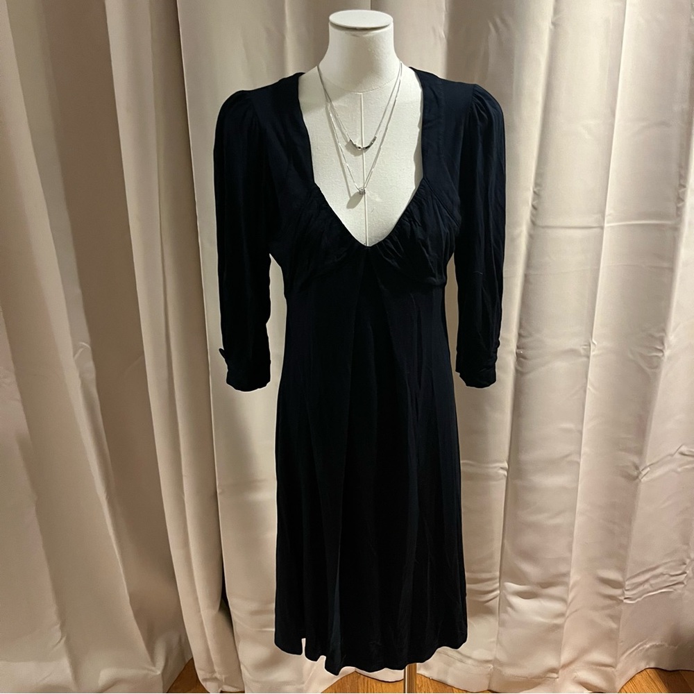 ZARA Basics Black V-Neck Midi Dress